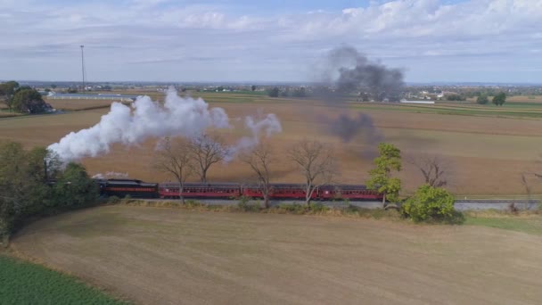 Straatsburg Pennsylvania Oktober 2019 Luchtfoto Van Een Gerestaureerde Stoomlocomotief Die — Stockvideo