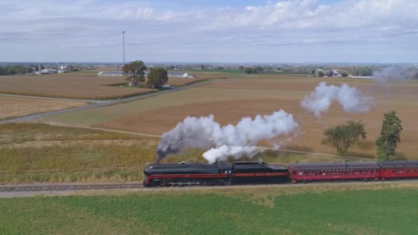 Strasburg Pennsylvania Oktober 2019 Antennen Till Ett Restaurerat Ånglok Som — Stockvideo