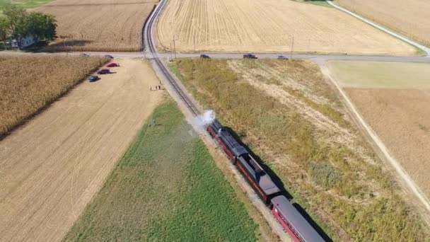 Strasbourg Pennsylvanie Octobre 2019 Vue Aérienne Train Vapeur Soufflant Fumée — Video