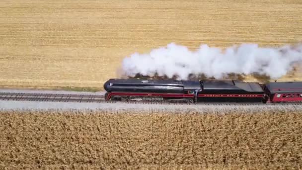 Strasburg Pennsylvania Oktober 2019 Flygfoto Över Ett Ångtåg Som Blåser — Stockvideo