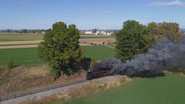 Strasburg Pensilvânia Outubro 2019 Vista Aérea Trem Vapor Soprando Fumaça — Vídeo de Stock