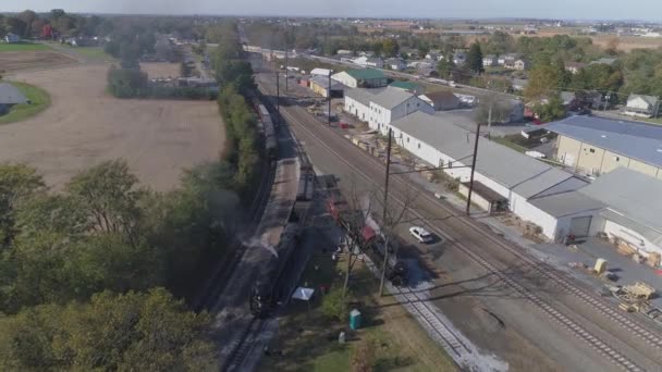 Strasburg Pensilvânia Outubro 2019 Vista Aérea Várias Locomotivas Vapor Restauradas — Vídeo de Stock