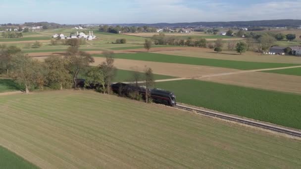 Strasburg Pensilvania Octubre 2019 Vista Lateral Aérea Una Antigua Locomotora — Vídeos de Stock