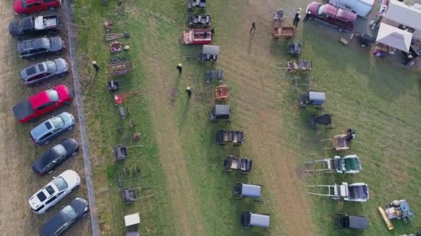 Downward Aerial Early Morning View Opening Day Amish Mud Sale — Stok Video