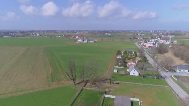Vista Aérea Del Paisaje Agrícola Holandés Pensilvania Soleado Día Primavera — Vídeos de Stock