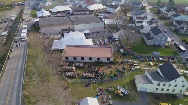 Uma Manhã Cedo Vista Dia Abertura Uma Venda Lama Amish — Vídeo de Stock