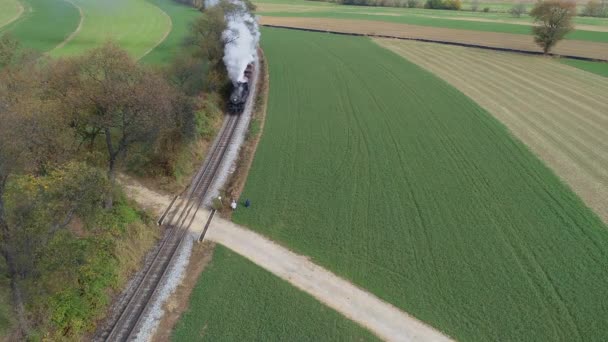 Strasburg Pennsylvania Octubre 2019 Vista Frontal Aérea Una Antigua Locomotora — Vídeo de stock