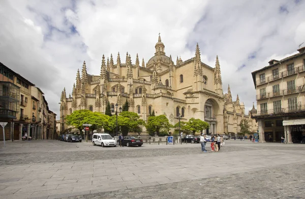 Town square and cathedral of Segovia in Spain — Stock Photo, Image