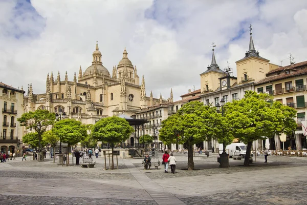 Town square and cathedral of Segovia in Spain — Stock Photo, Image