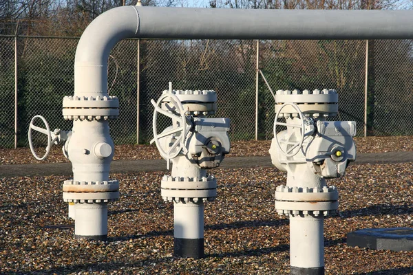 Gas pipes at an energy control station — Stock Photo, Image