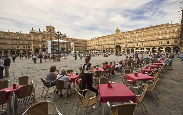 Camarero en Plaza Mayor en Salamanca, España —  Fotos de Stock