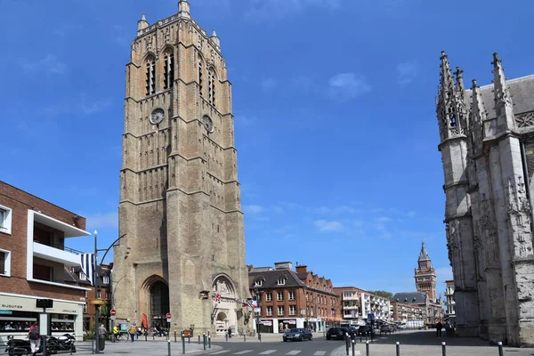 The belfry, originally the western tower of the Church of Saint- — Stock Photo, Image