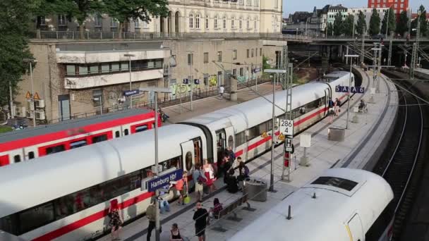 Passagerare Plattformar Och Tåg Centralstationen Hamburg Tyskland Den Oktober 2019 — Stockvideo
