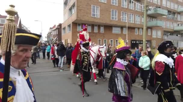 People Participate Watch Saint Nicholas Parade Hague Netherlands November 2019 — Stock Video