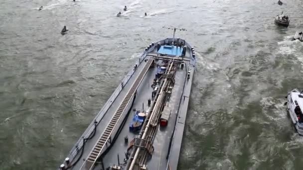 Vista Aérea Barco Gasolina Jetski Rio Meuse Roterdão Holanda Setembro — Vídeo de Stock