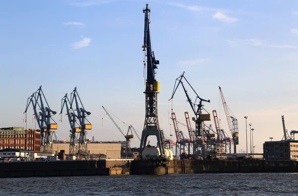 Guindastes portuários em Hamburgo porto na Alemanha — Fotografia de Stock