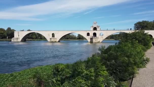 Avignon Fransa Daki Rhone Nehri Nin Karşısındaki Meşhur Köprüsü Telifsiz Stok Video