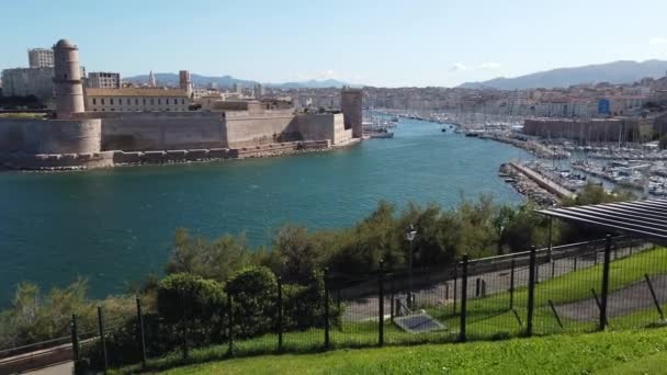 Stadsgezicht Oude Haven Van Marseille Frankrijk Stockvideo