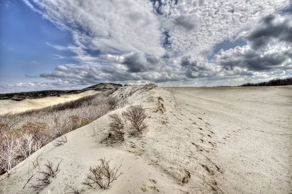 荷兰北海海岸的沙丘和蓝天与云彩 — 图库照片