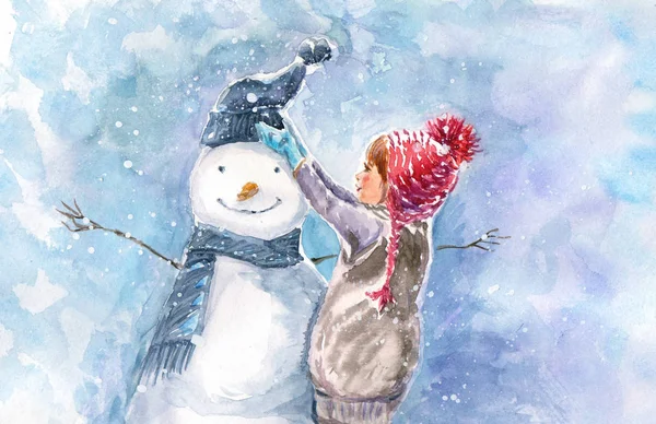 Ilustração aquarela inverno — Fotografia de Stock
