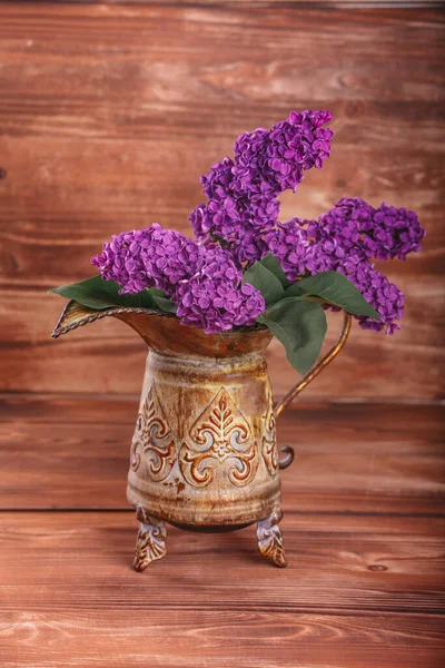 Lilac Vintage Vase Old Wooden Background — Stock Photo, Image