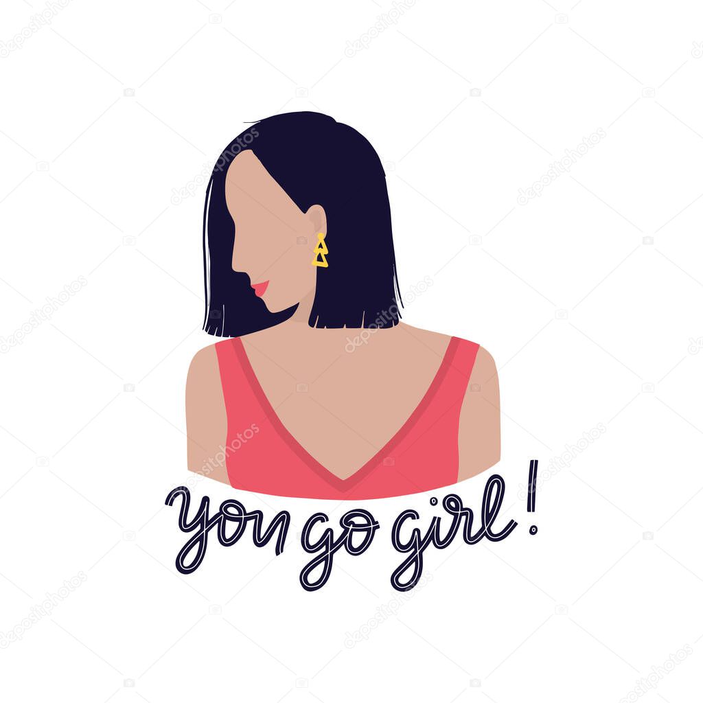 Illustration of Latin American woman head in profile with lettering inspirational quote You Go Girl. Modern hispanics woman concept. Women empowerment vector concept EPS 10