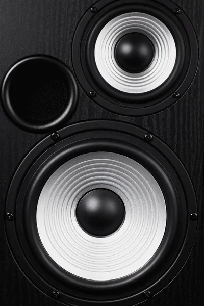 Foto de alto-falante de áudio de música preta. Close-up . — Fotografia de Stock