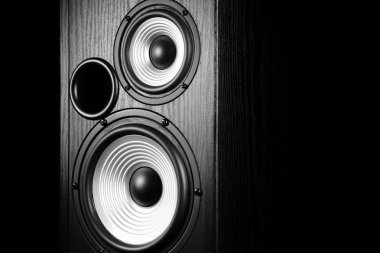 Siyah müzik ses hoparlör fotoğraf. Yakın çekim.