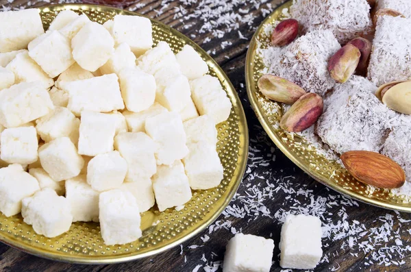 Dried coconut  and  turkish delight with — Stock Photo, Image