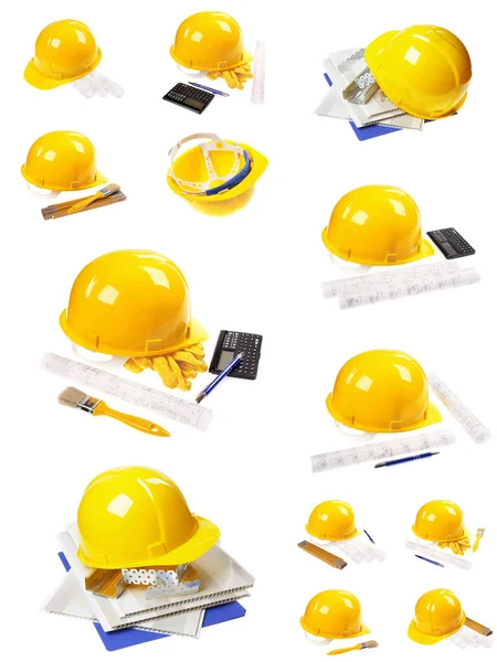 Желтый защитный шлем на белом — стоковое фото