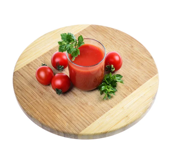 Vidro cheio de suco de tomate preparado na hora — Fotografia de Stock