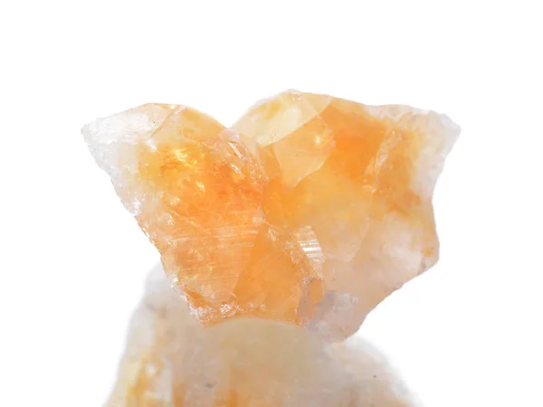 Makroaufnahme Natürlicher Mineralgesteine Citrin Stein Auf Isoliertem Weißem Hintergrund Reflexion — Stockfoto
