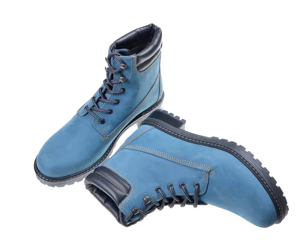 Blauwe Schoenen Mode Vrouwen Laarzen Trendy Schoenen Geïsoleerd Witte Achtergrond — Stockfoto