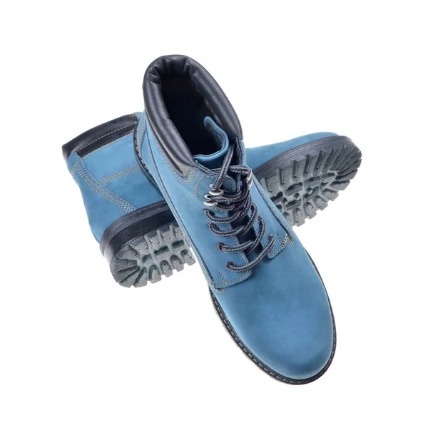 蓝色的鞋子 时尚女性的靴子 流行的鞋子 白色背景的隔离 — 图库照片