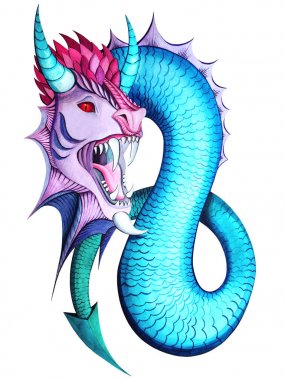 Watercolor Chinese evil dragon_