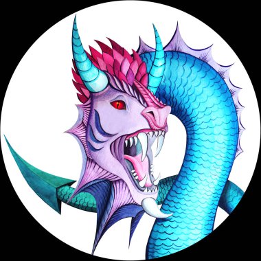 Watercolor Chinese evil dragon_