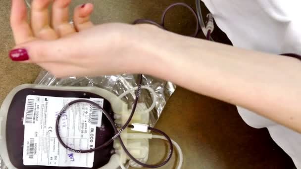 Кампания по донорству крови — стоковое видео