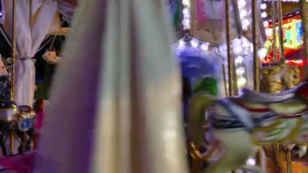Merry Go Round in an Amusement Park — Stock Video