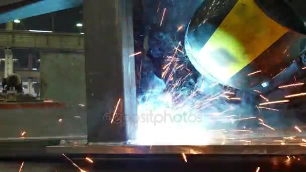 Metal Welding Process Worker Welder Performs Arc Welding Process Metal — Stock Video