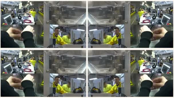 兹雷尼亚宁 塞尔维亚 2017 在汽车行业生产电线电缆的工厂的工人 多屏幕视频编辑 — 图库视频影像