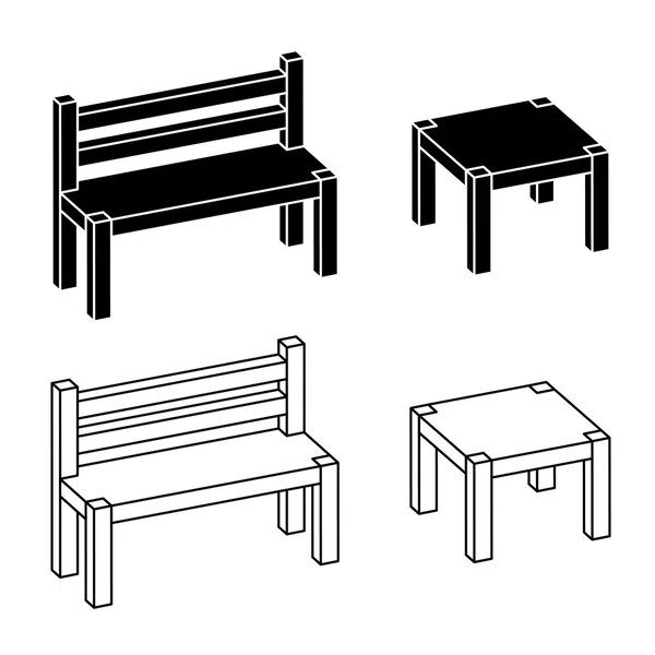 3D proste drewniane ławki stół — Wektor stockowy