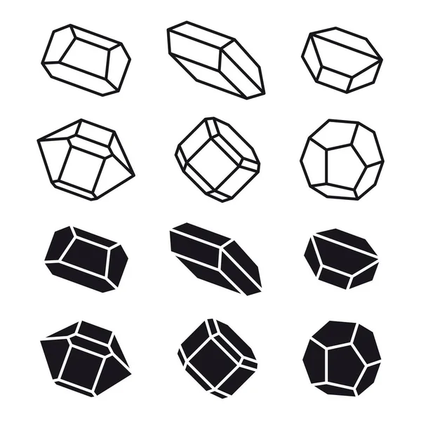 矿物晶体石黑白色象征 — 图库矢量图片