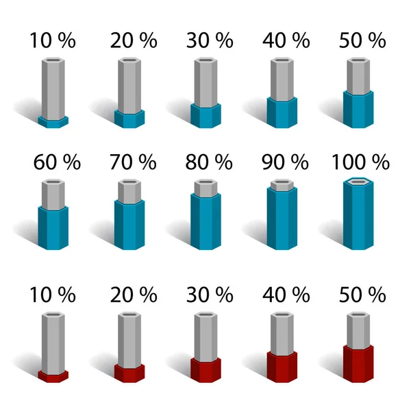 Grafico a barre esagonale grafico a percentuale — Vettoriale Stock