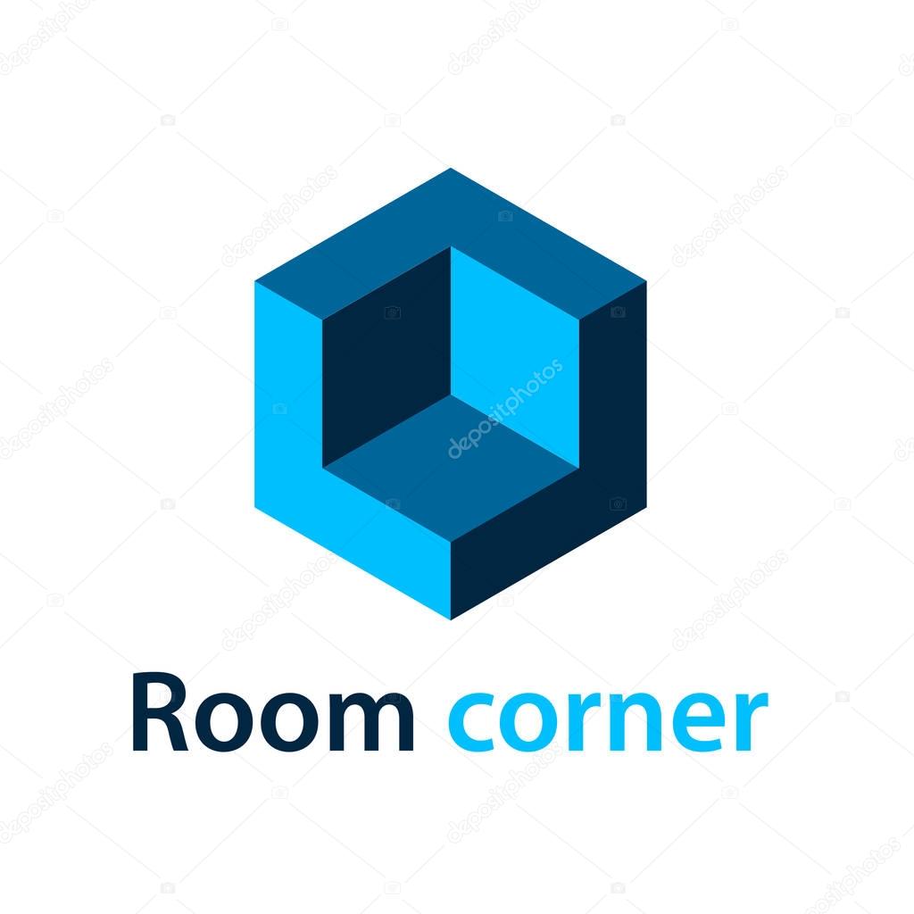 3D isometric room corner blue symbol - illustration for the web