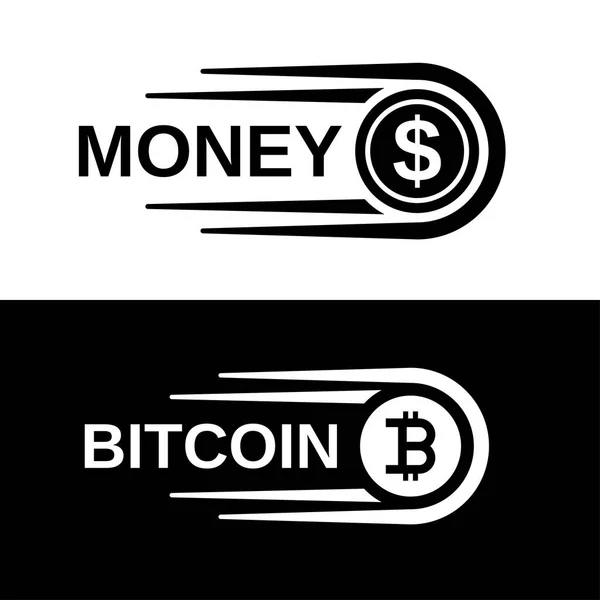 Snabba pengar bitcoin motion linje mynt vektor — Stock vektor