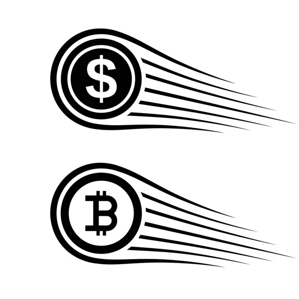 Snabba pengar bitcoin motion linje mynt vektor — Stock vektor