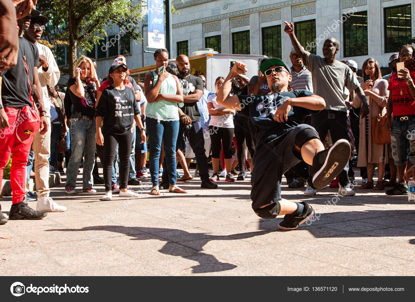 Man Break Dances In B Boy Battle At Hip Hop Festival Stock