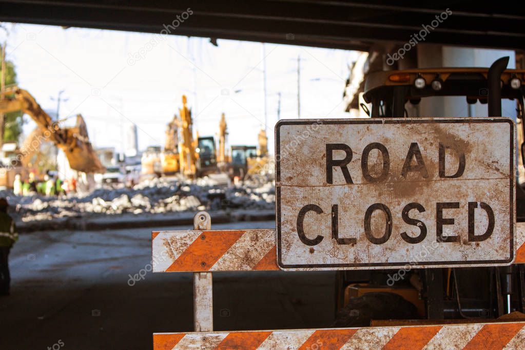 Road Closed Barricade Blocks Access To Major Interstate Construc