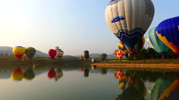 2018 Chiang Rai Thailand February 2018 Hot Air Balloons Many — 비디오