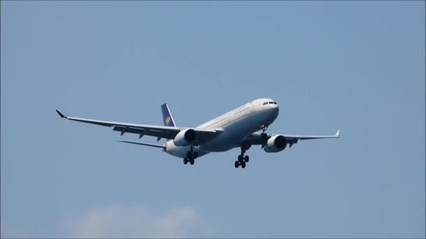 Um Saudia Arabian A330 está pousando no aeroporto de Istambul em um dia bastante ventoso — Vídeo de Stock